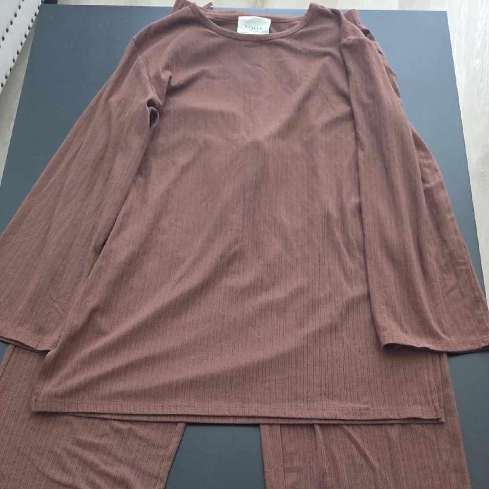 Veiled Collection Hannah Ribbed Tunic & Pants Matching Set - Brown Size L